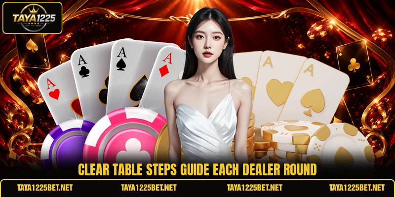 Clear table steps guide each dealer round