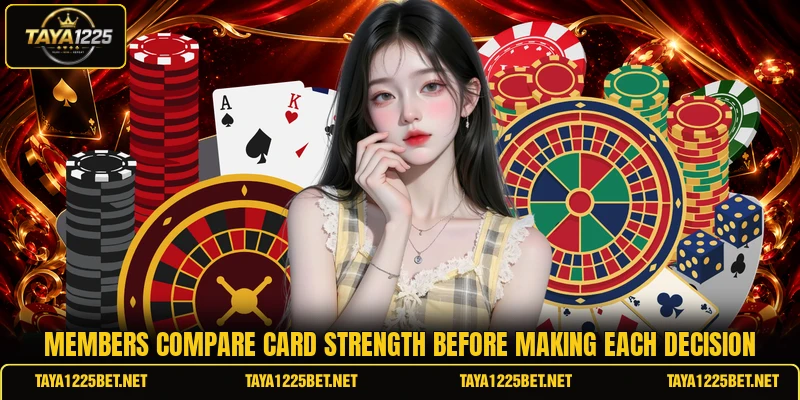 Members compare card strength before making each decision