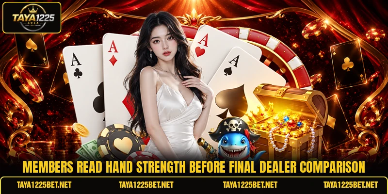 Members read hand strength before final dealer comparison