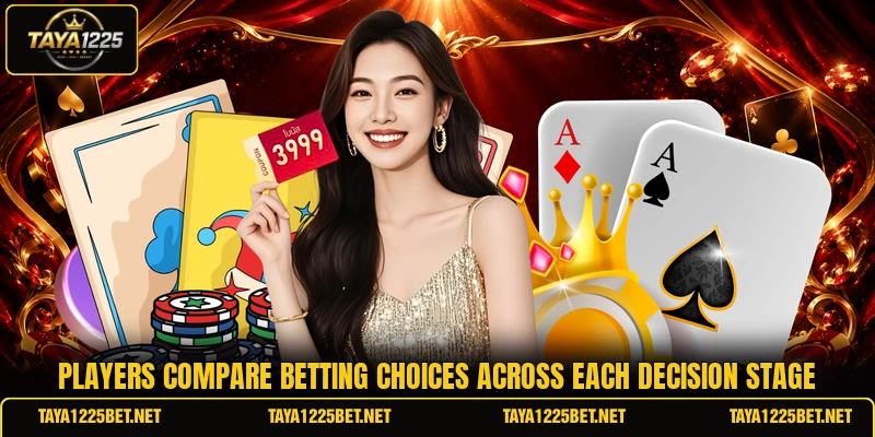 Players compare betting choices across each decision stage